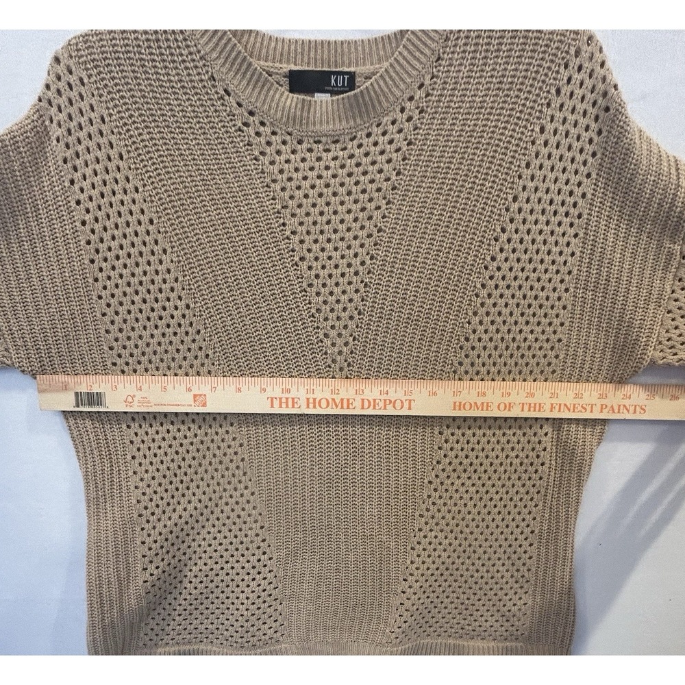 Kut from the Kloth Tan Knit Sweater Women's Sz M Pullover Long Sleeve Open Weave - Picture 5 of 8
